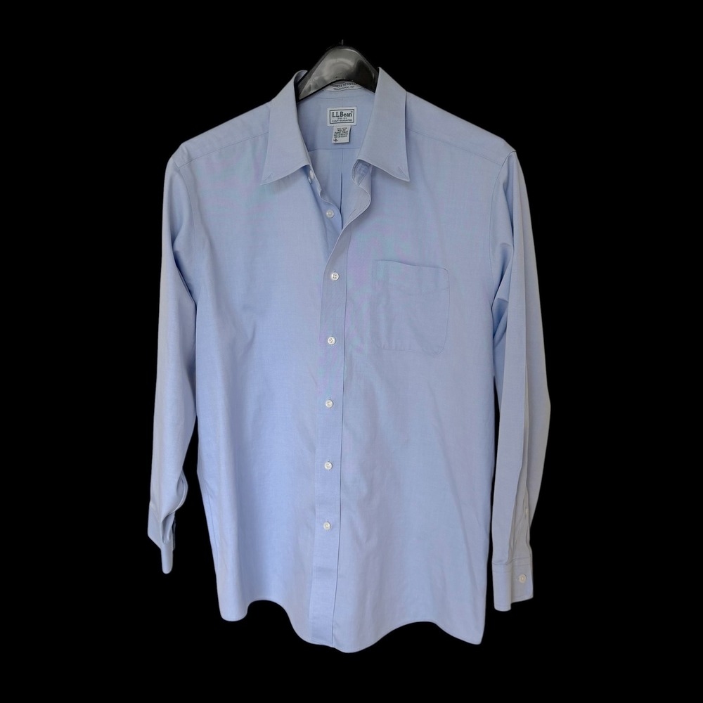 LL Bean‎ Traditional Fit Wrinkle Resistant Blue Dress Shirt 16.5-33 Distressed